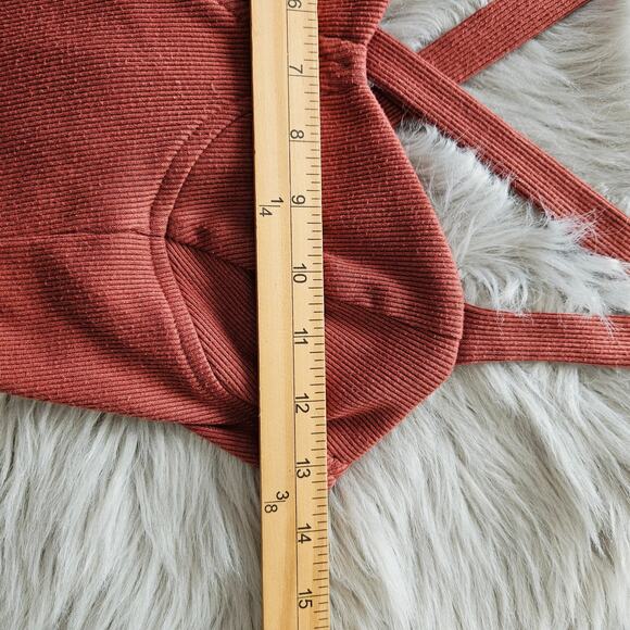 Lulus Bodysuit Medium Dusty Rose Pink Ribbed One Piece Cross Back Sleeveless - Picture 11 of 16